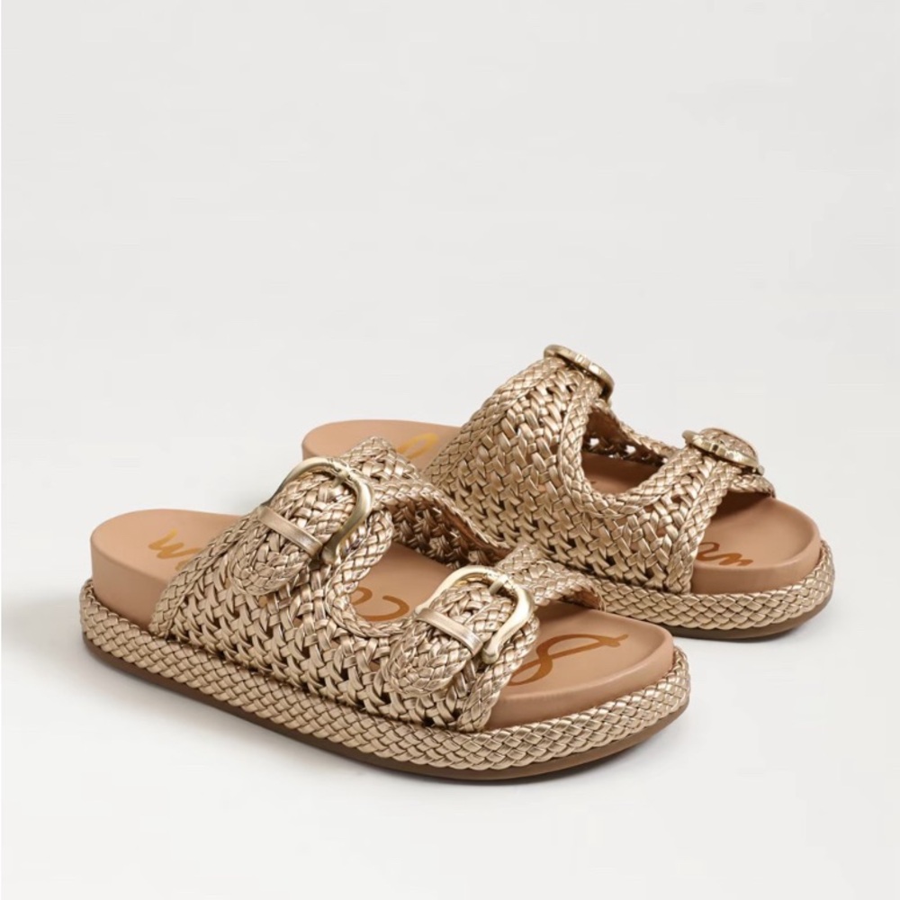 Sam Edelman Reid Buckle Slide in Fold Quartz Metallic Woven
